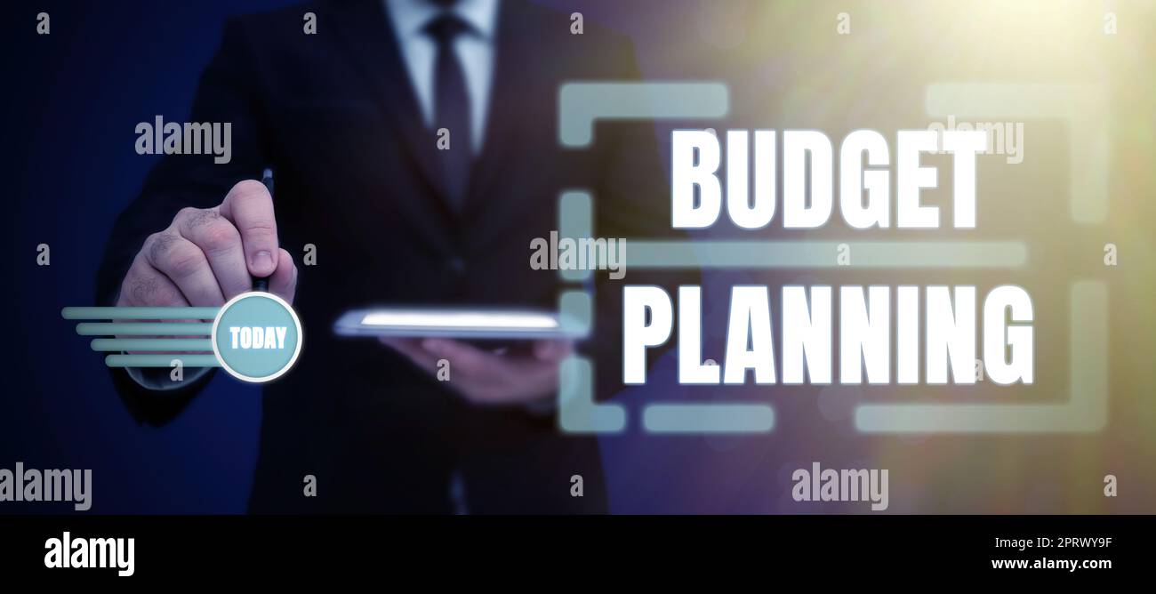 Didascalia di testo che presenta la pianificazione del budget la descrizione scritta delle spese correnti e future. Approccio aziendale la descrizione scritta delle spese correnti e future Foto Stock