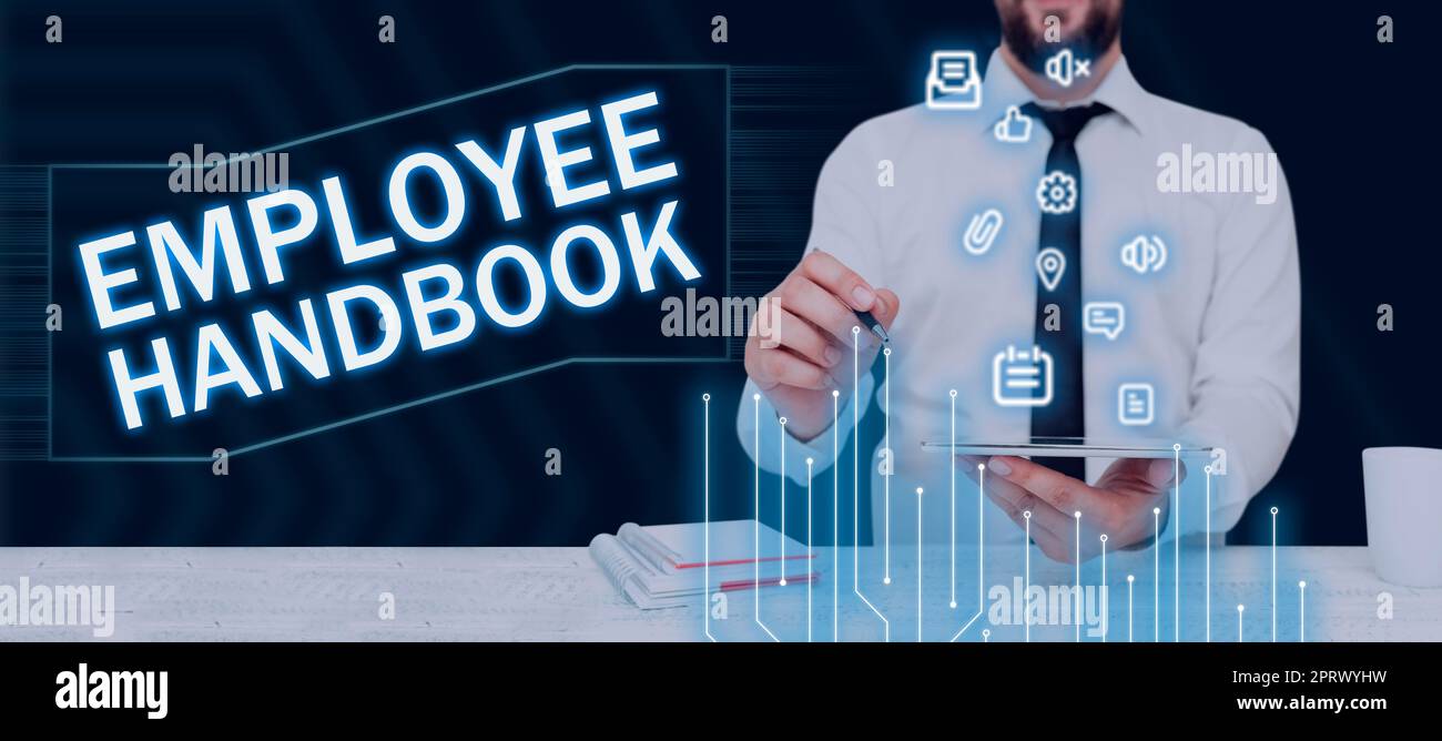 Testo della calligrafia Manuale del dipendente documento che contiene le procedure operative dell'azienda. Documento di panoramica aziendale che contiene le procedure operative dell'azienda Foto Stock
