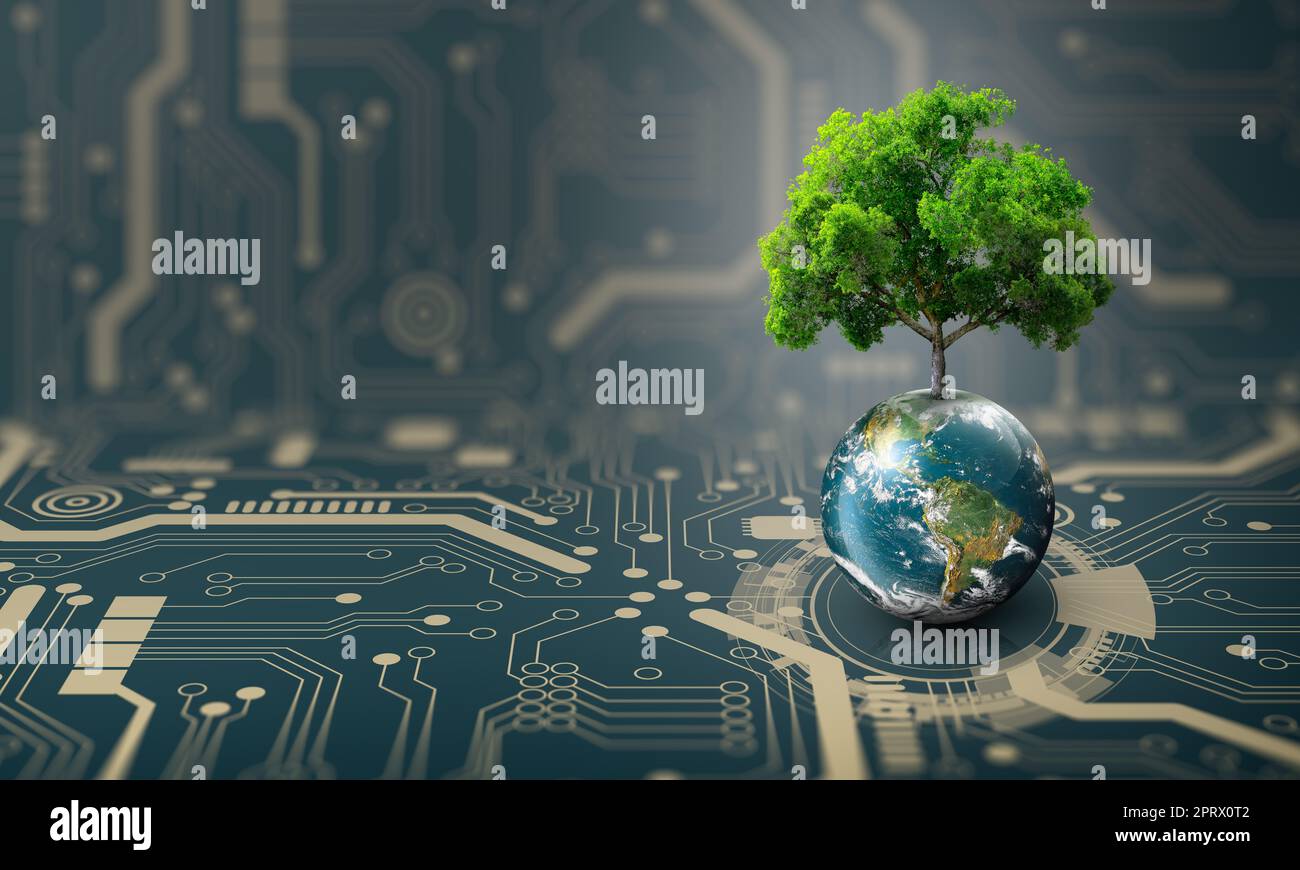 Concetto di Green Computing, Green Technology, GREEN IT, csr e etica IT. Foto Stock