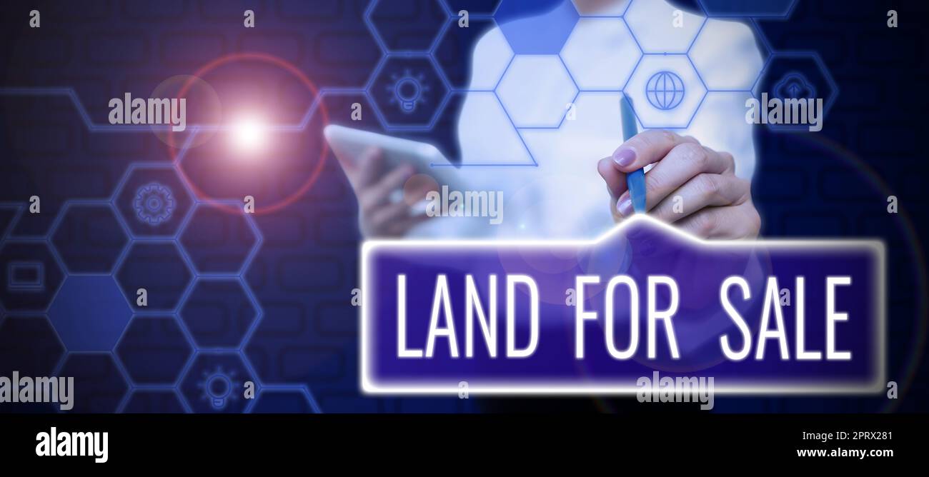 Testo che mostra segni di terreni in vendita. Foto concettuale Immobiliare di molti sviluppatori di vendita Realtors investimento Foto Stock