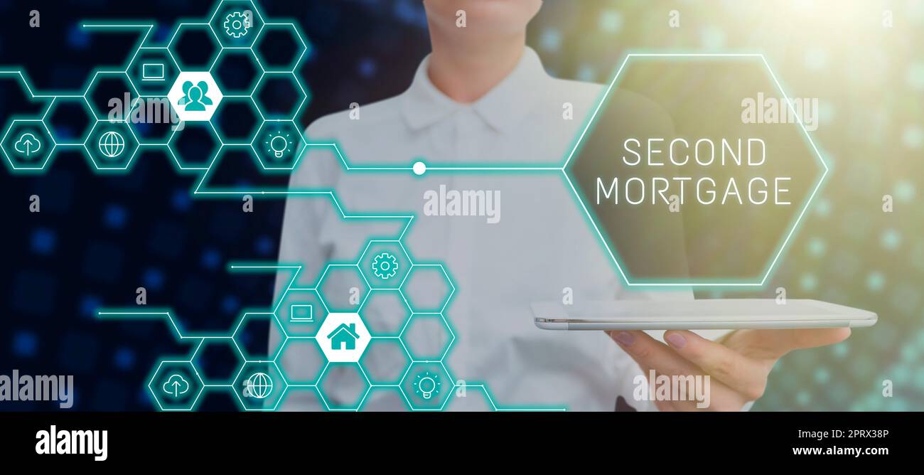 Visualizzazione concettuale secondo Mortgagelien sulla proprietà che è subordinata a uno più anziano. Un'idea di business è subordinata a una proprietà più anziana Foto Stock