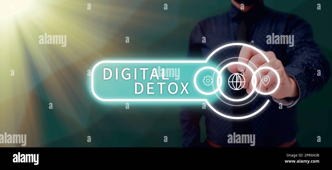 Ispirazione che mostra il segno Digital Detox. Concetto aziendale senza dispositivi elettronici Scollega per riconnetterti scollegato Foto Stock
