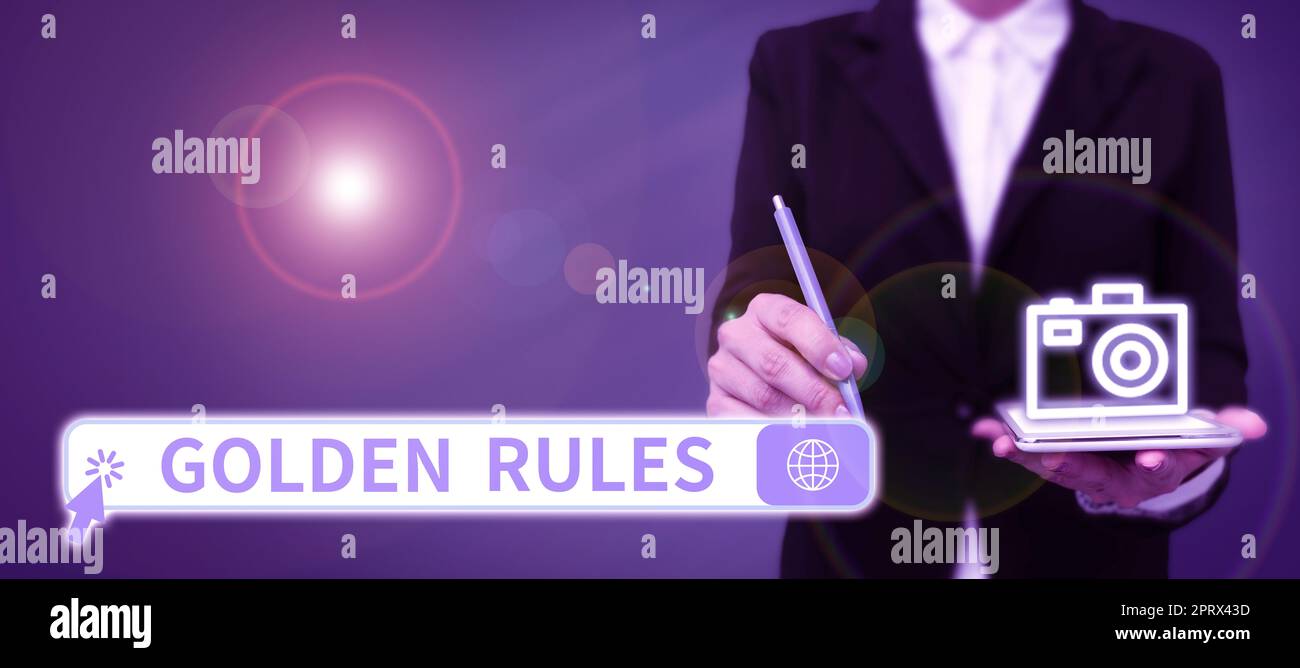 Scrittura con testo Golden Rules. Panoramica aziendale principio di base che dovrebbe essere seguito principio importante Foto Stock