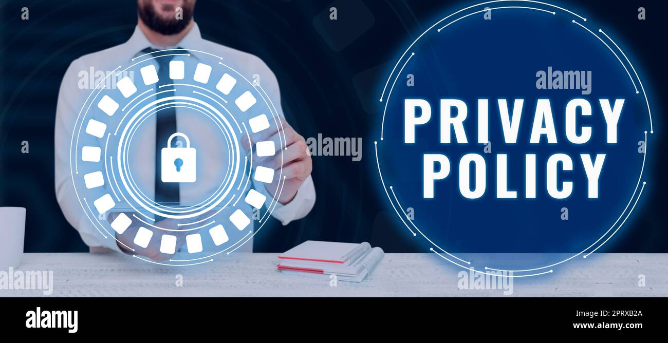 Firma a mano Informativa sulla privacy, concetto significato documentazione relativa alla gestione dei dati del cliente Foto Stock