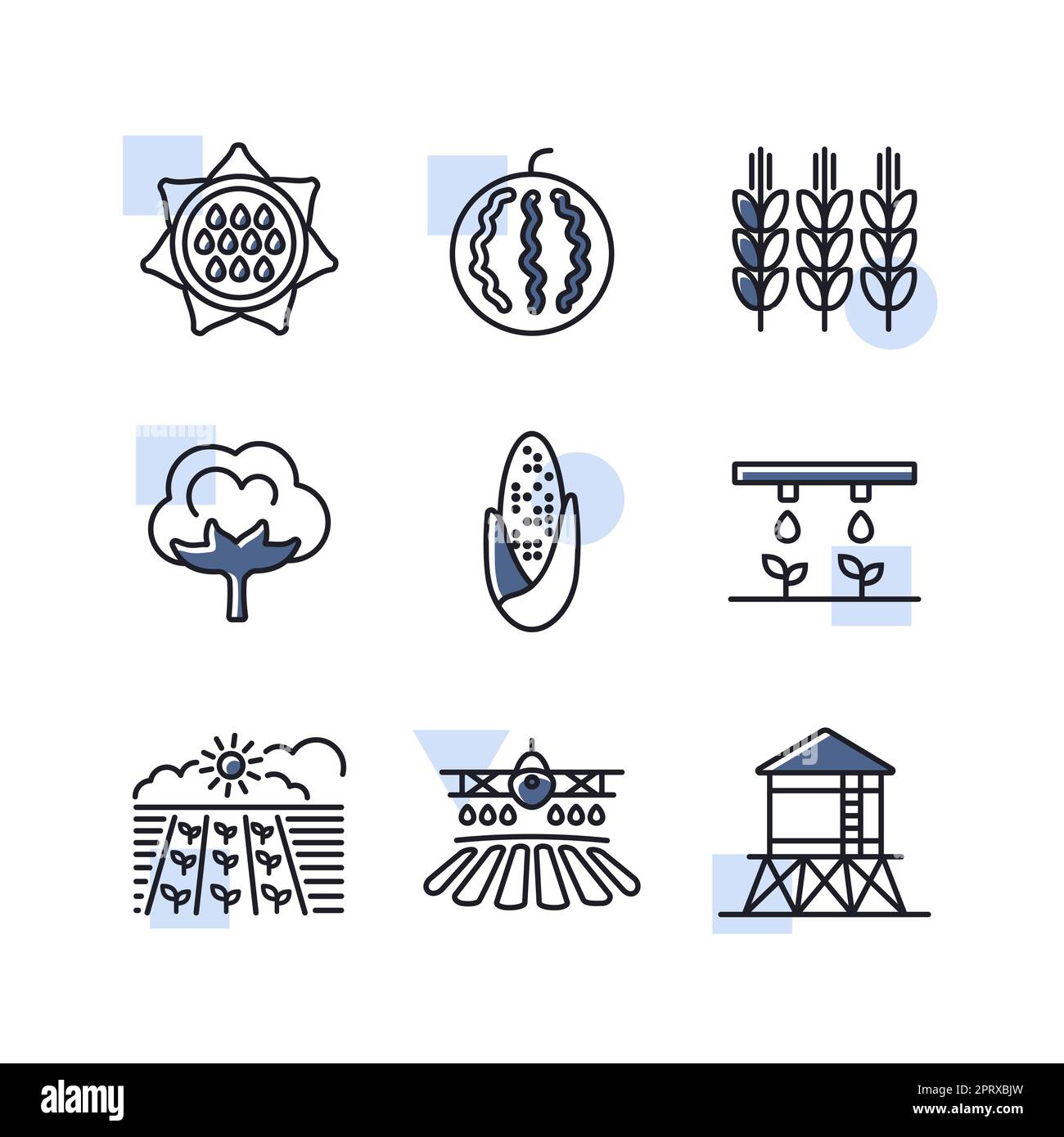 Set di icone campo agricolo isolato. Segno agricoltura Illustrazione Vettoriale