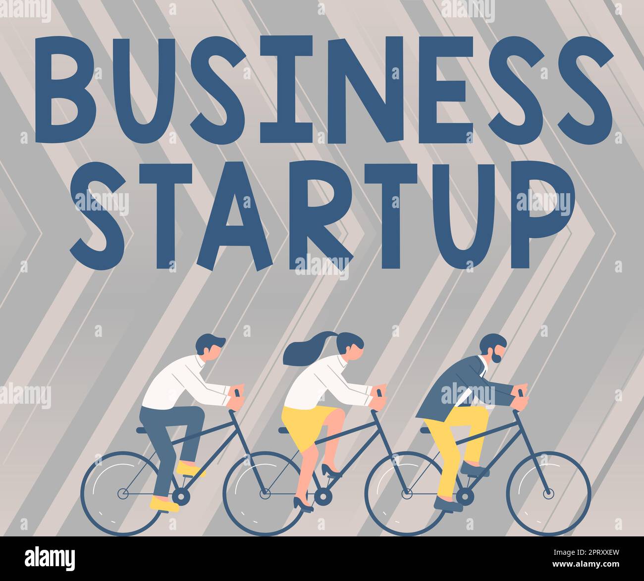 Didascalia concettuale Business Startup, concetto che significa durante la prima fase di lancio delle operazioni commerciali tre colleghi Riding Bicycle rappresentano Foto Stock