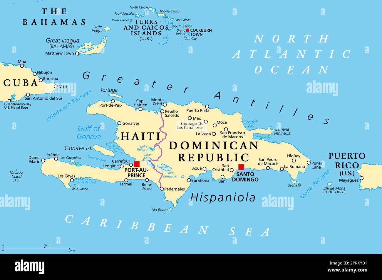 Hispaniola e dintorni, Isole Caraibi, mappa politica Illustrazione Vettoriale