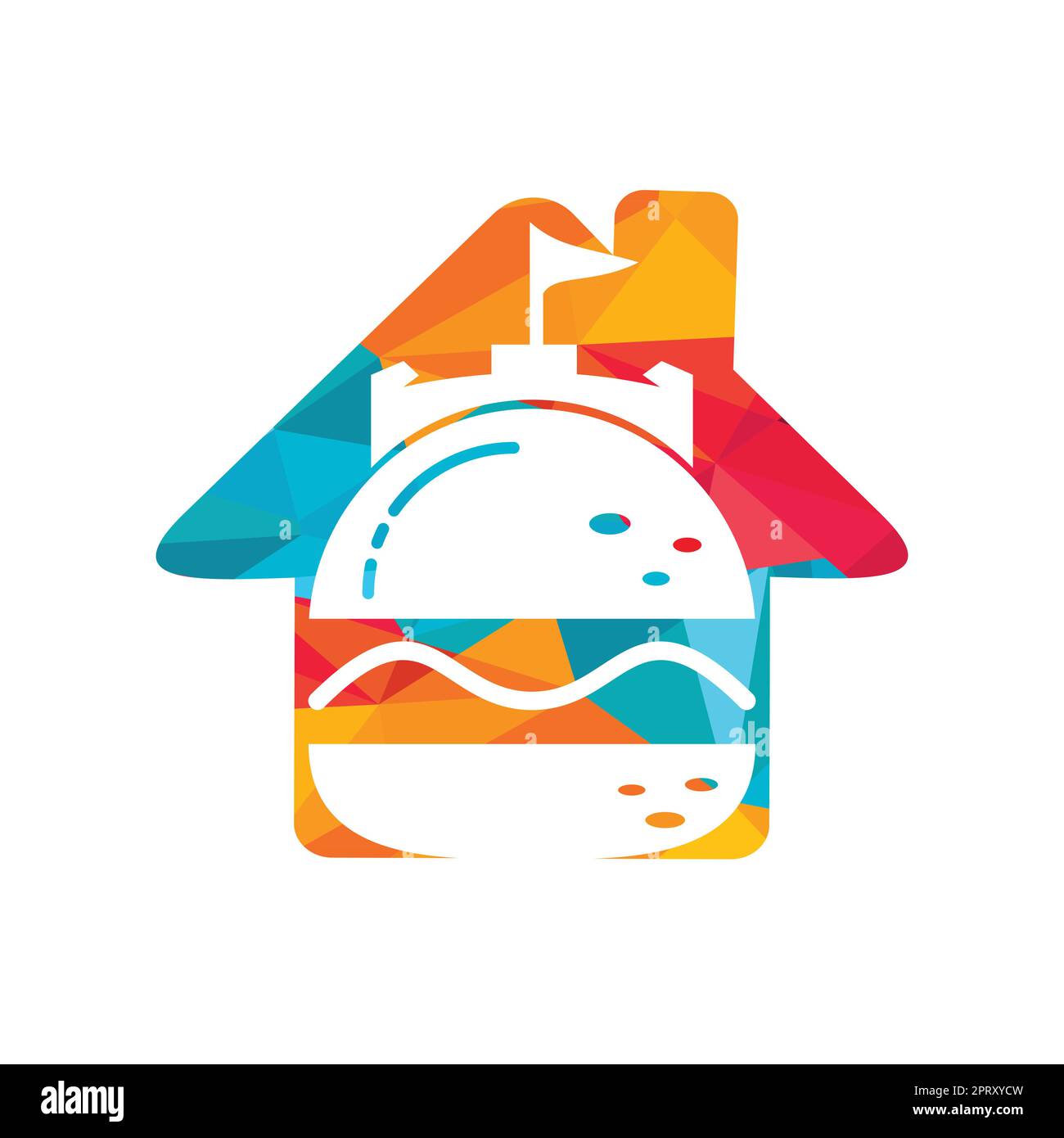 Burger castello vettore logo design. Logo Fort Burgher. Illustrazione Vettoriale