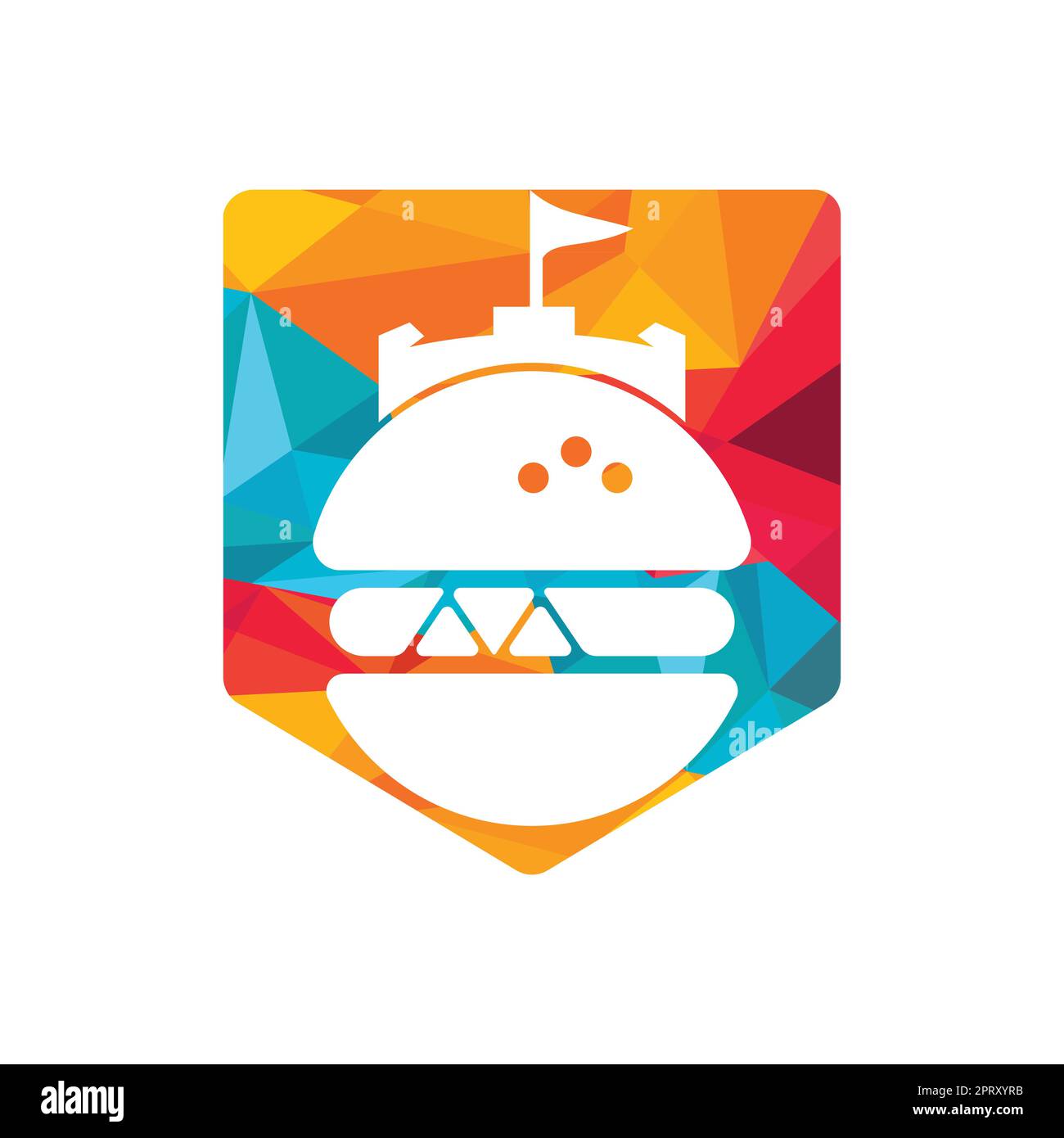 Burger castello vettore logo design. Logo Fort Burgher. Illustrazione Vettoriale