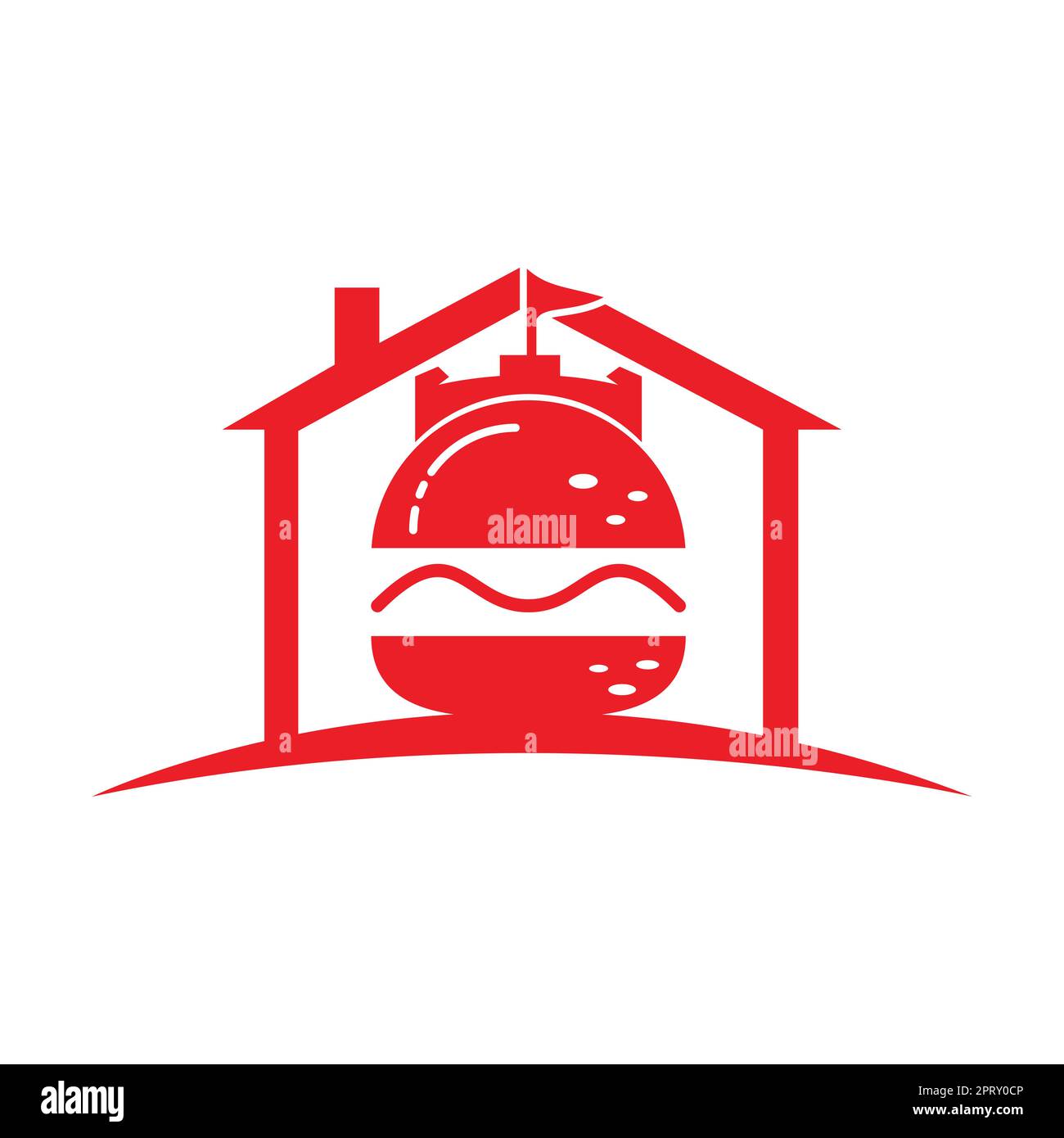 Burger castello vettore logo design. Logo Fort Burgher. Illustrazione Vettoriale