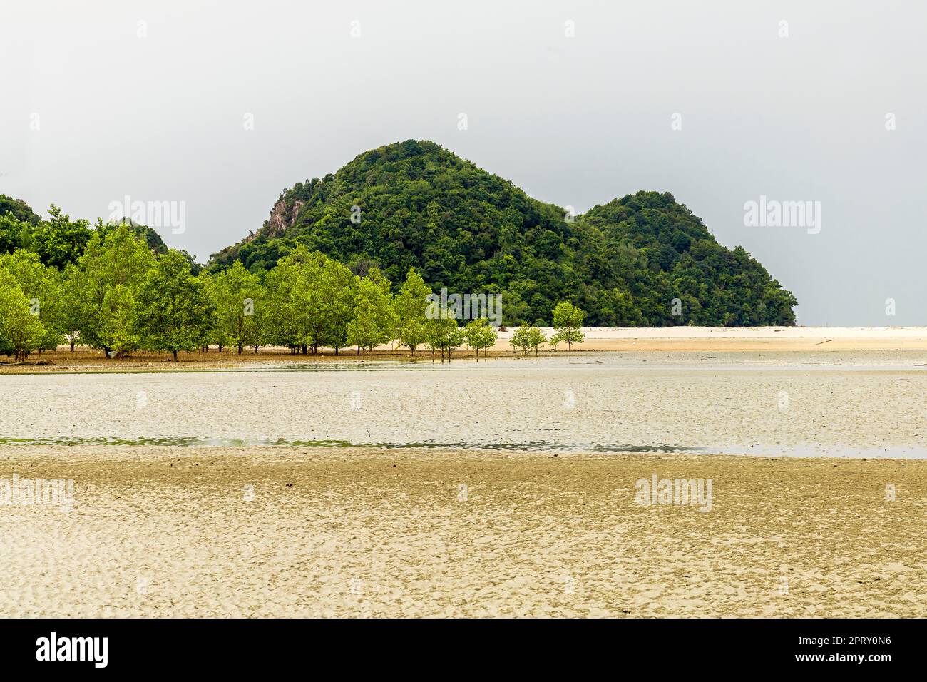 Spiaggia di ciottoli a Pulau Mawar; Endau, Malesia peninsulare. Pulau Mawar si trova alla punta della spiaggia di Pantai Mawar. Foto Stock