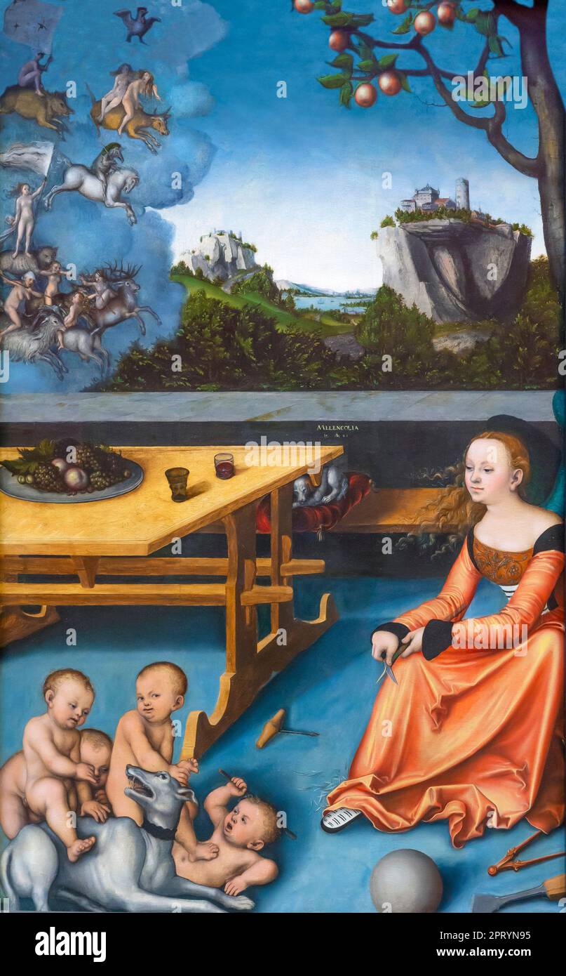 Un'allegoria di Melancholy, Lucas Cranach il Vecchio, 1528, Foto Stock