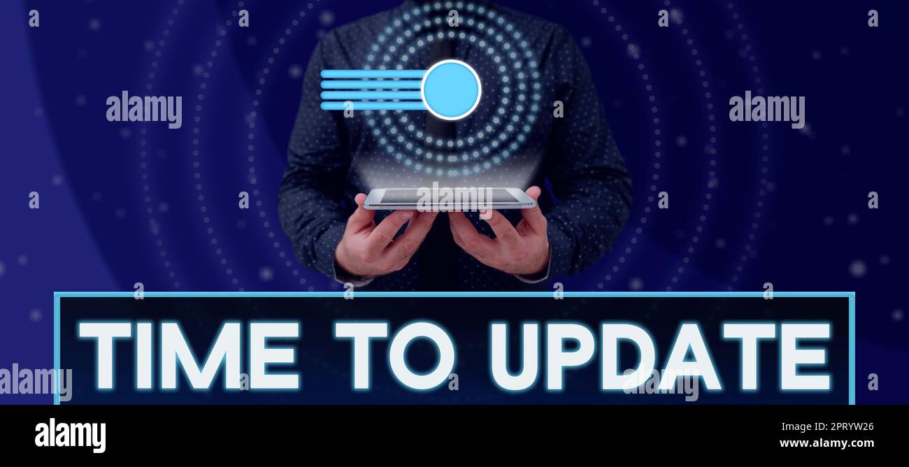 Didascalia concettuale tempo di aggiornamento, Word scritto sull'aggiornamento del software di sistema per migliorarne la compatibilità Foto Stock