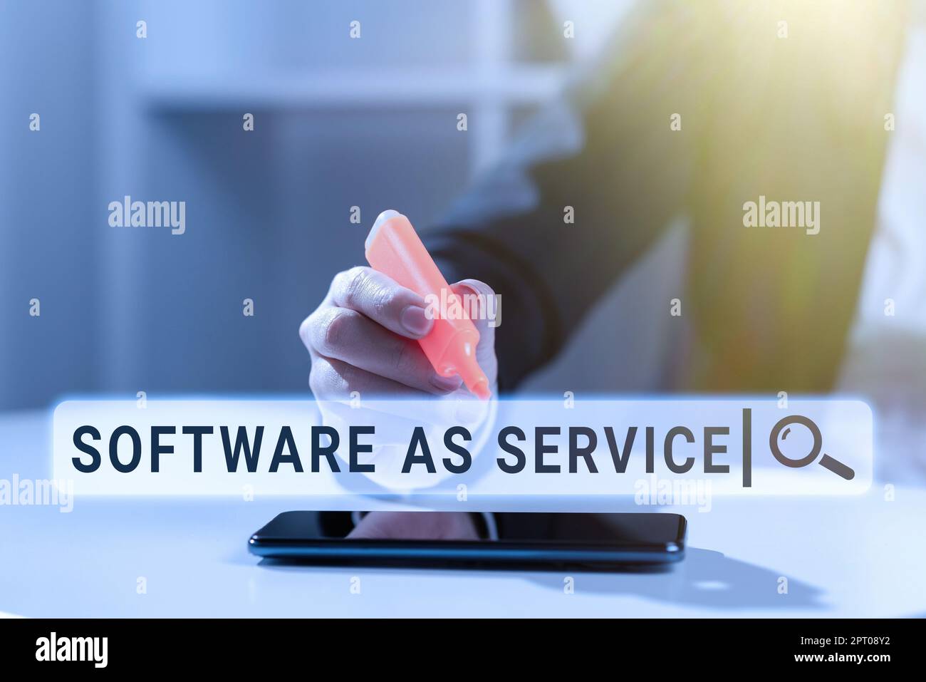 Firma visualizzazione del Software come Servizio, approccio aziendale su richiesta con licenza su abbonamento e ospitato centralmente Foto Stock