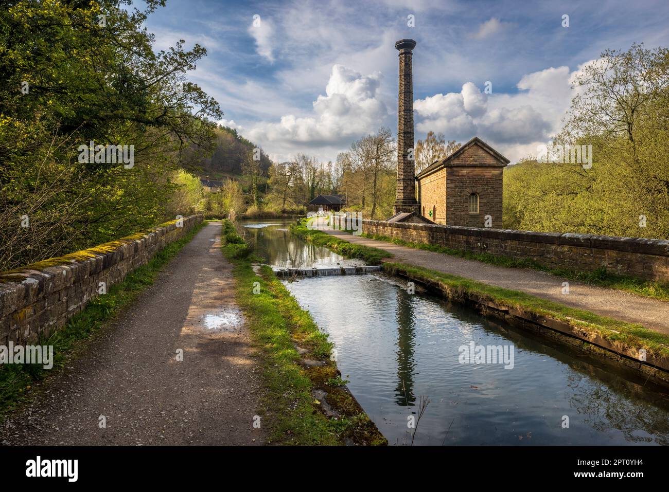 The Leawood Pumphouse e Wigwell Aquaduct sul canale di Cromford, Derbyshire, Inghilterra Foto Stock