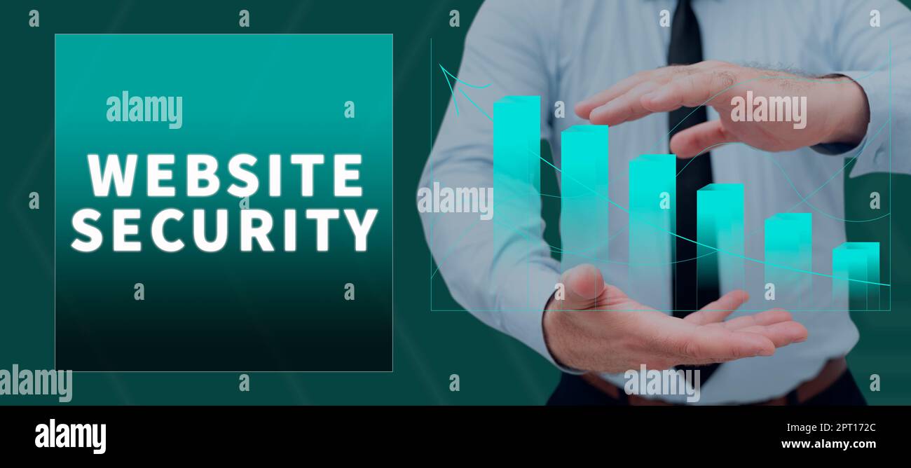 Visualizzazione concettuale sicurezza dei siti web, approccio aziendale componente critico per proteggere e proteggere i siti web Foto Stock