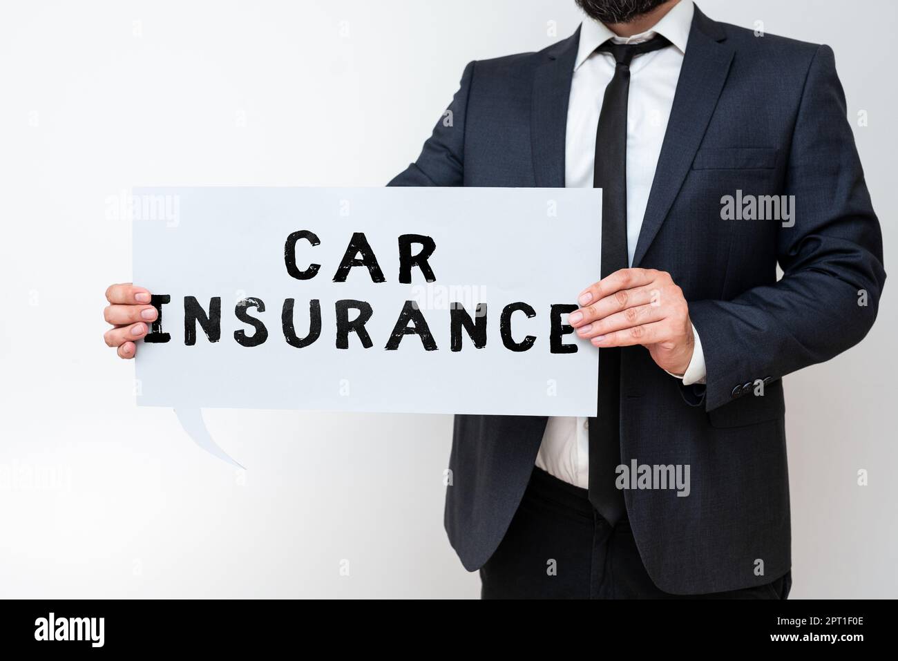 Testo di scrittura assicurazione auto, copertura di incidenti di concetto di affari Politica completa garanzia del veicolo a motore Foto Stock