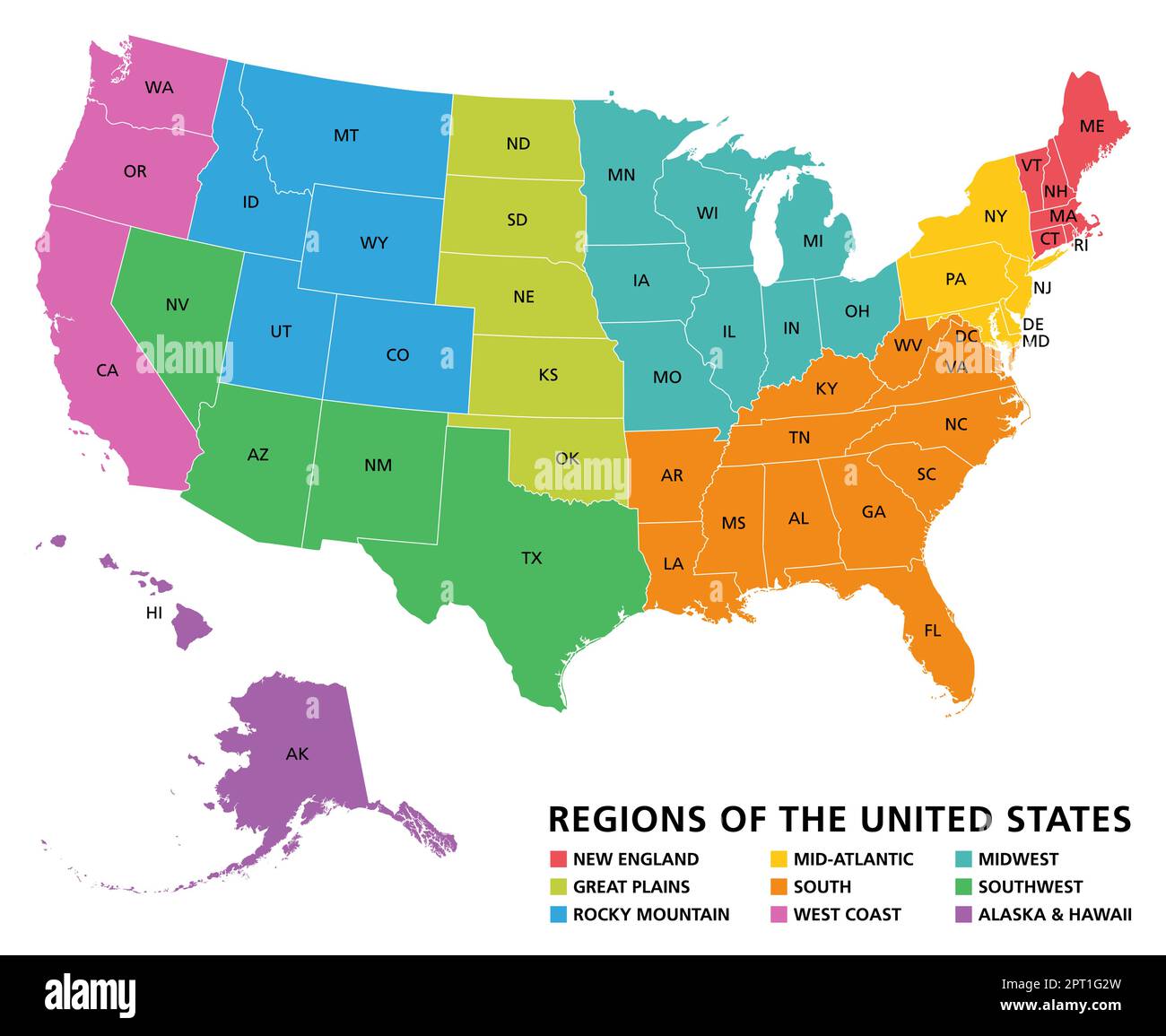 Regioni degli Stati Uniti d'America, mappa politica Illustrazione Vettoriale