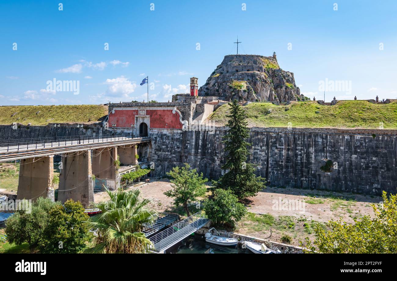 Vista panoramica della Fortezza Vecchia di Corfù, Grecia. Foto Stock