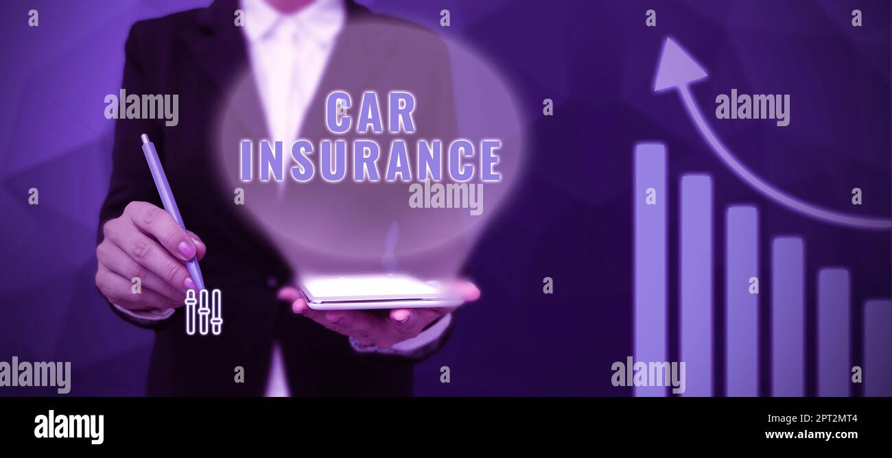 Scrittura a mano segno Auto assicurazione, foto concettuale copertura incidenti polizza completa veicolo a motore garanzia Foto Stock