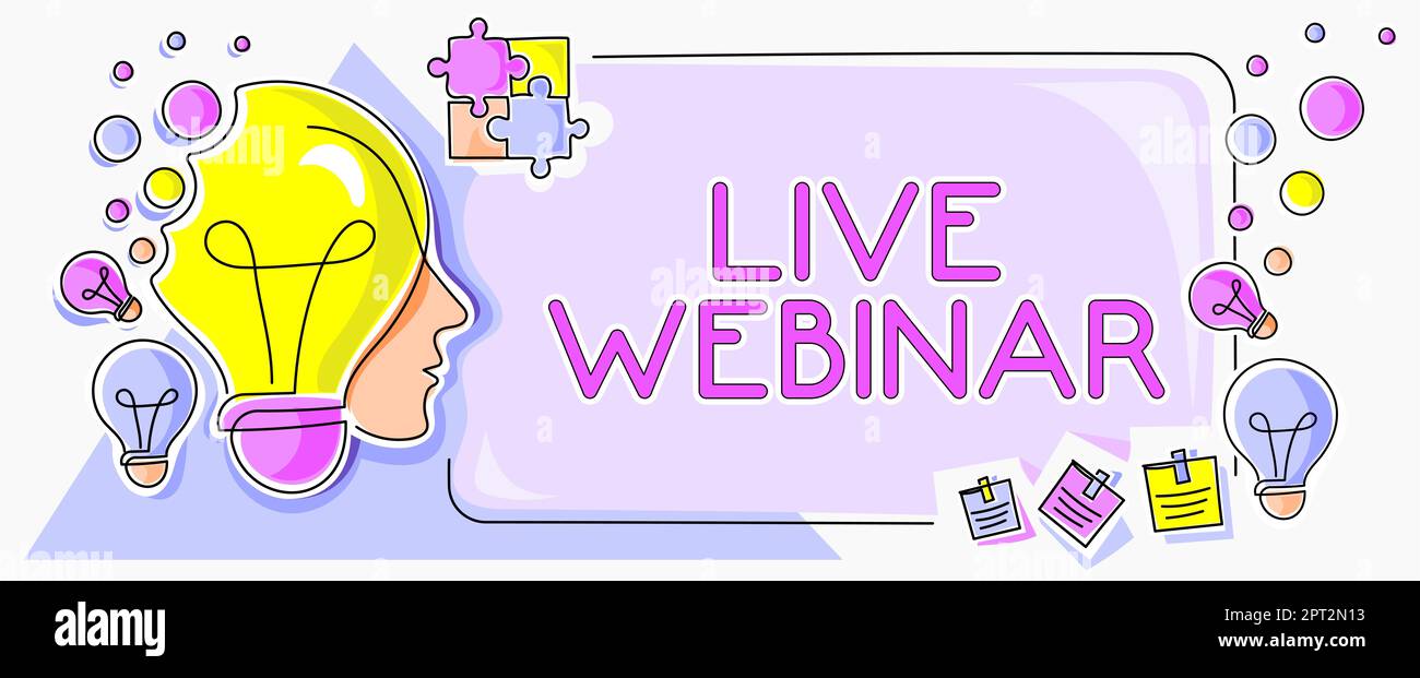 Didascalia di testo Presentazione Webinar dal vivo, vetrina aziendale Seminario interattivo trasmesso sul Web in tempo reale Foto Stock