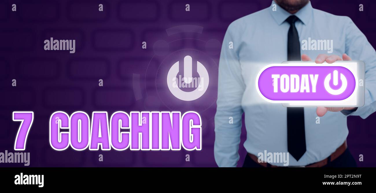 Didascalia concettuale 7 Coaching, Word for si riferisce a un certo numero di cifre riguardanti il business per essere successo Foto Stock