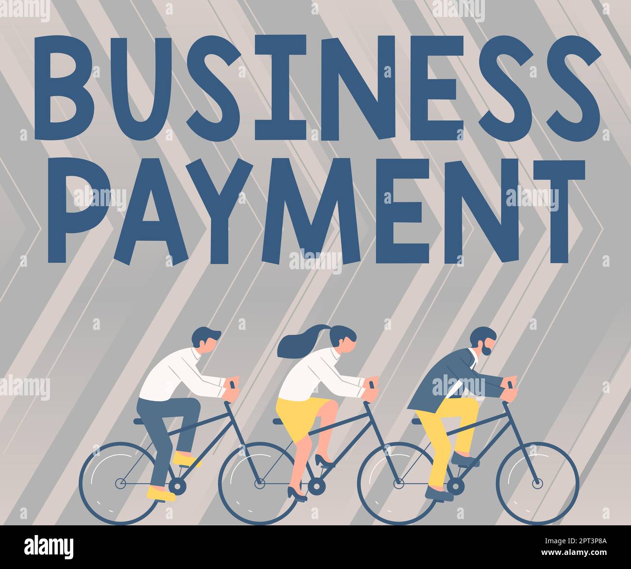Visualizzazione concettuale Business Payment, Internet Concept insieme pianificato di attività correlate da eseguire nel tempo tre colleghi Riding Bicycle Repre Foto Stock