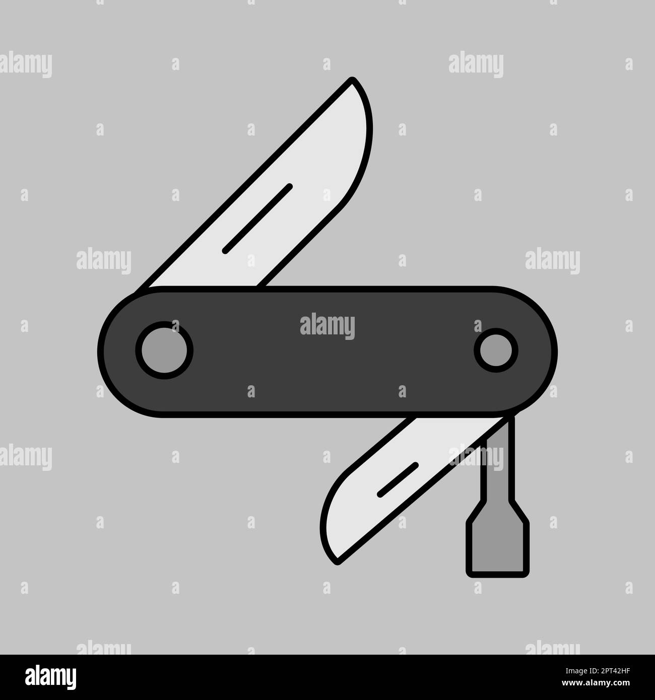 Icona scala di grigi vettore jackknife. Cartello Camping Illustrazione Vettoriale