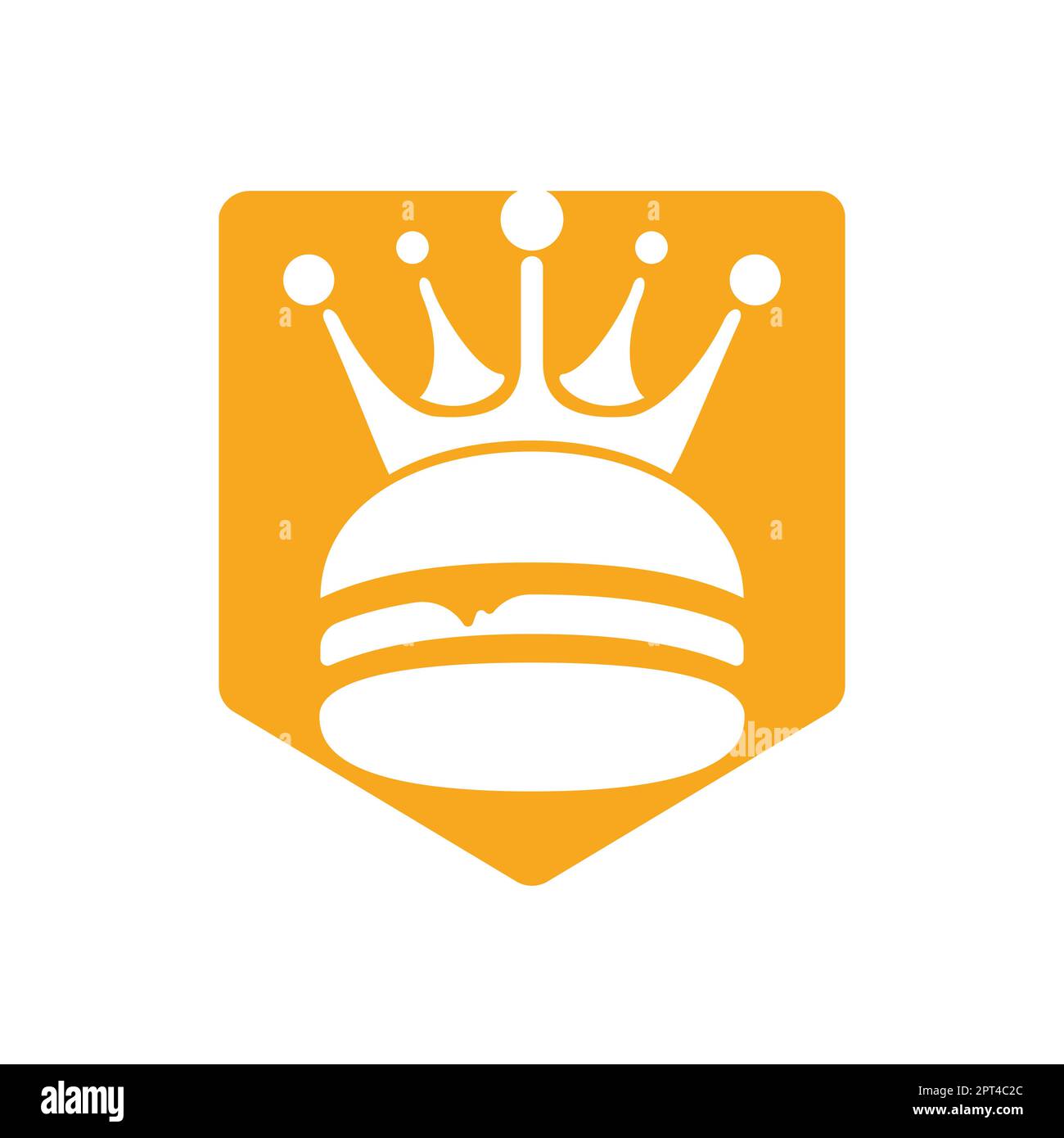 Burger King logo design vettoriale. Burger con logo Crown Icon concetto. Illustrazione Vettoriale