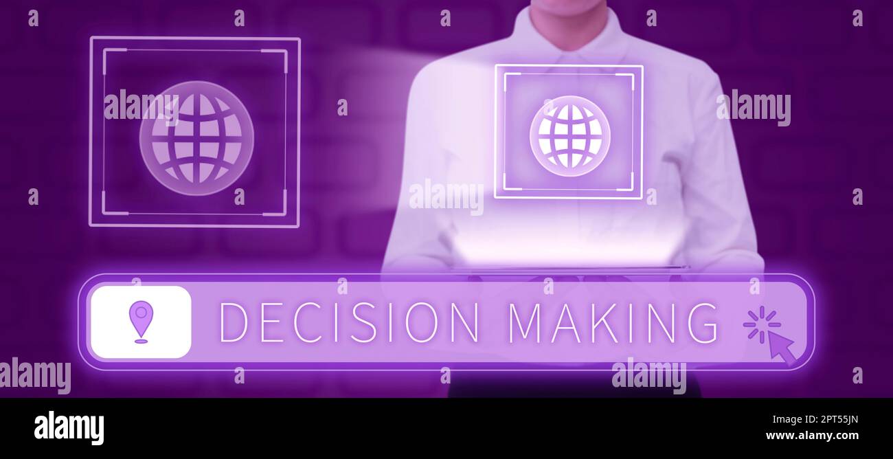 Visualizzazione concettuale processo decisionale, concetto di Internet per scegliere l'opzione migliore per il pari con la situazione attuale Foto Stock