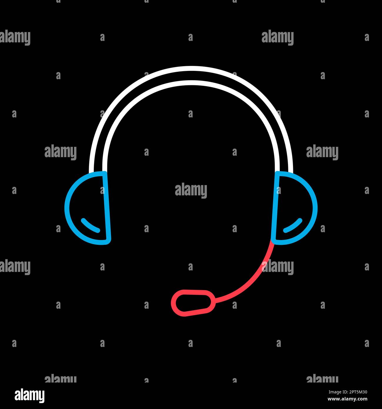 Cuffia. Cuffie con microfono vettoriale su sfondo nero icona. Simbolo grafico per il design, il logo, l'app, l'interfaccia utente e il sito Web musicale e sonoro Foto Stock