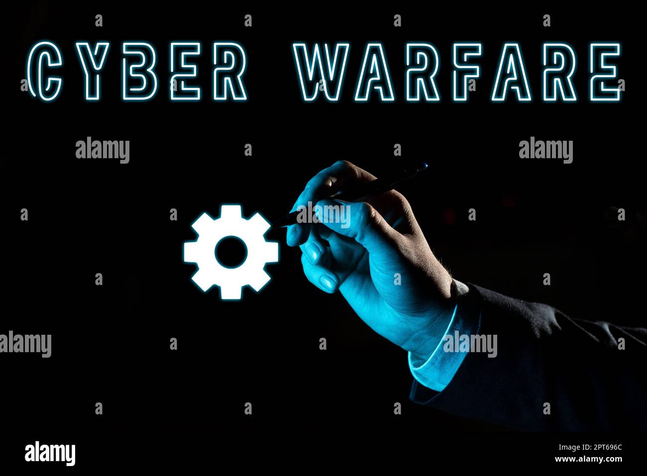Testo che mostra l'ispirazione Cyber Warfare, Word for Virtual War hackers System Attacks Ladro digitale Stalker Foto Stock