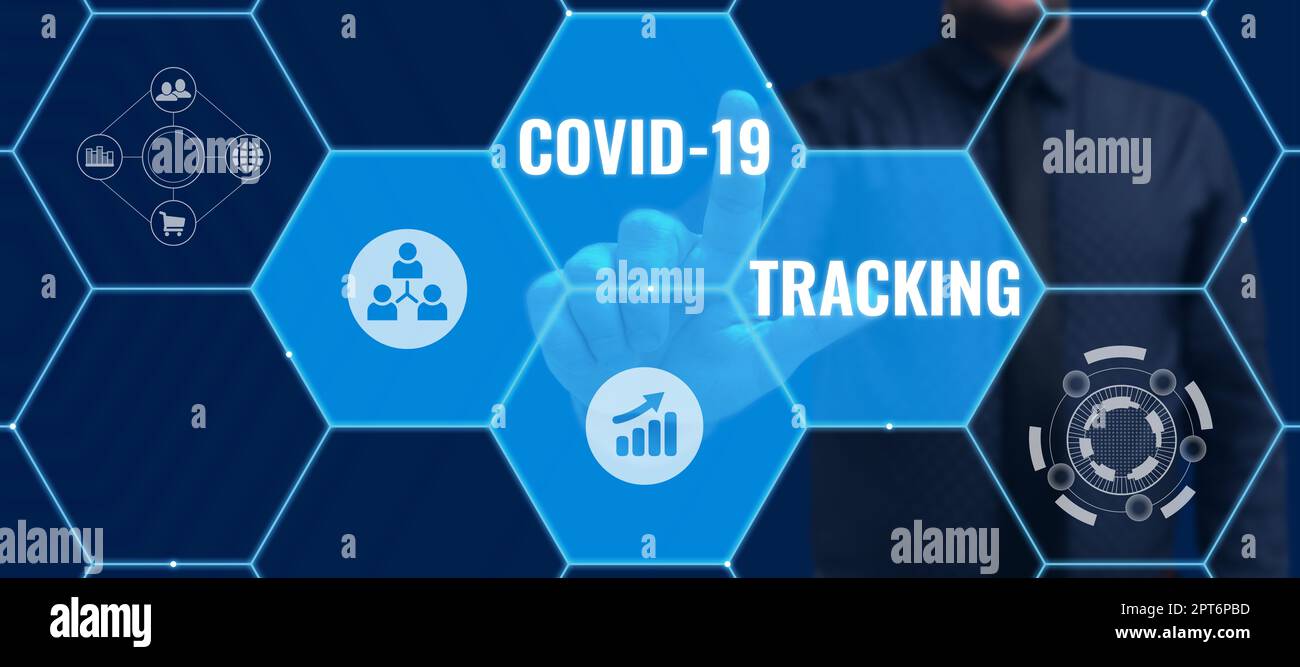 Visualizzazione concettuale Covid 19 Tracking, Business Approach processo distintivo dei possibili individui infetti Foto Stock