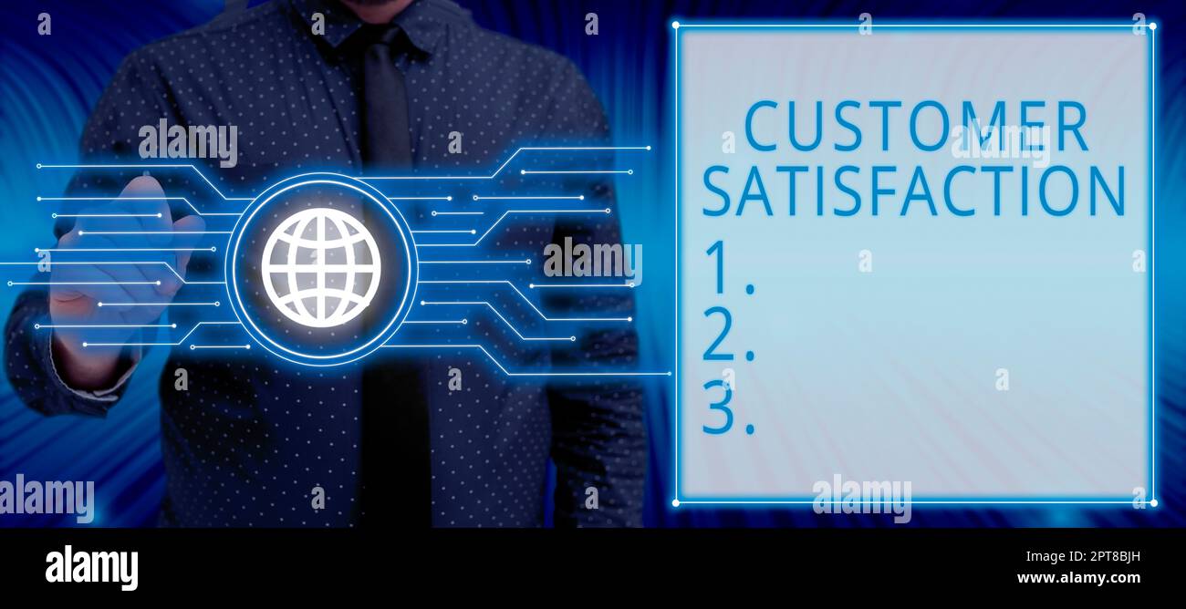 Scrivere il testo visualizzato soddisfazione del cliente, panoramica aziendale superare le aspettative del consumatore soddisfatti rispetto ai servizi Foto Stock