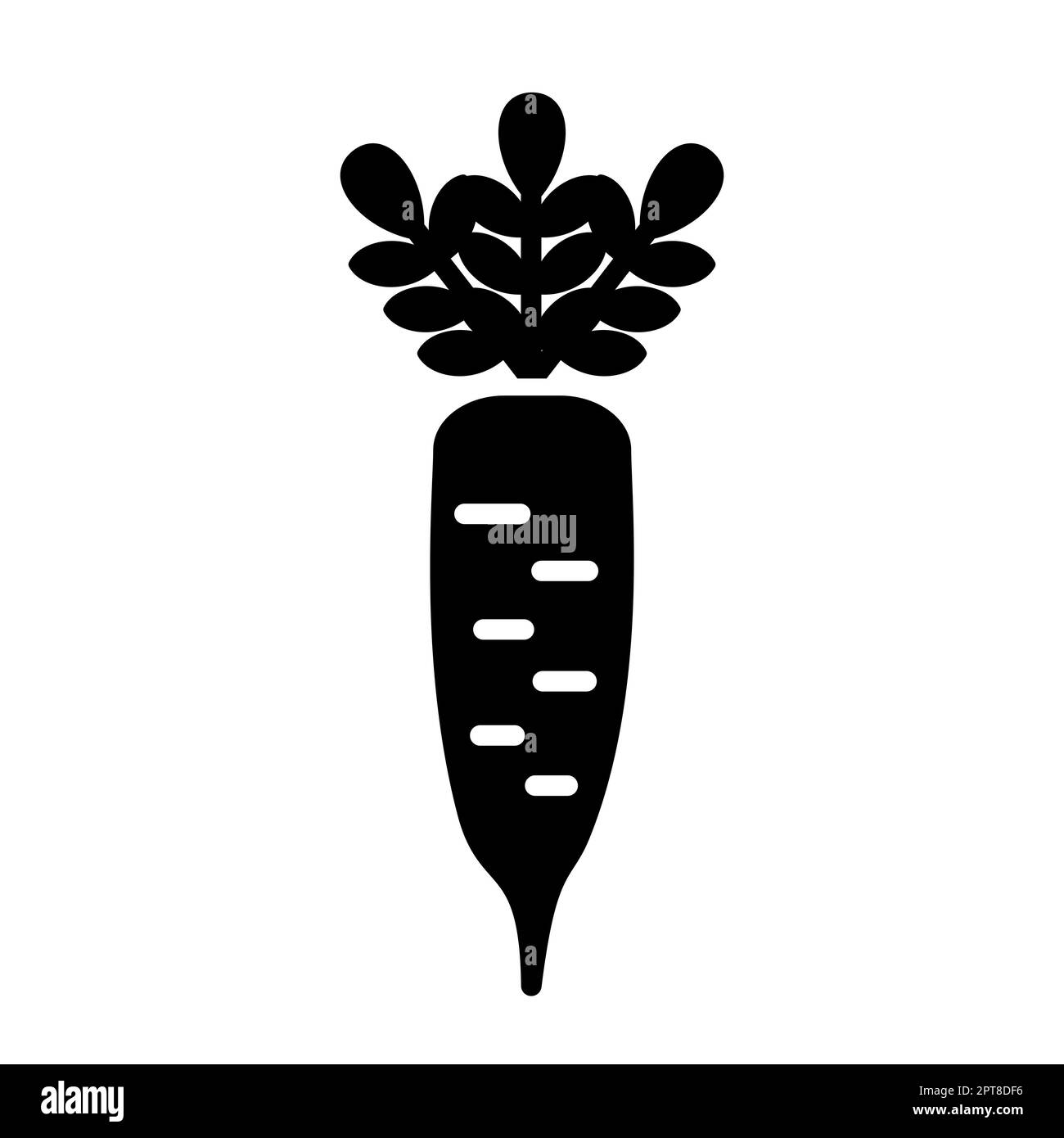 Radish giapponese daikon con icona del glifo vettoriale isolato a foglia. Cartello vegetale. Simbolo grafico per il sito Web di cibi e bevande, progettazione di app, app mobili e p Foto Stock