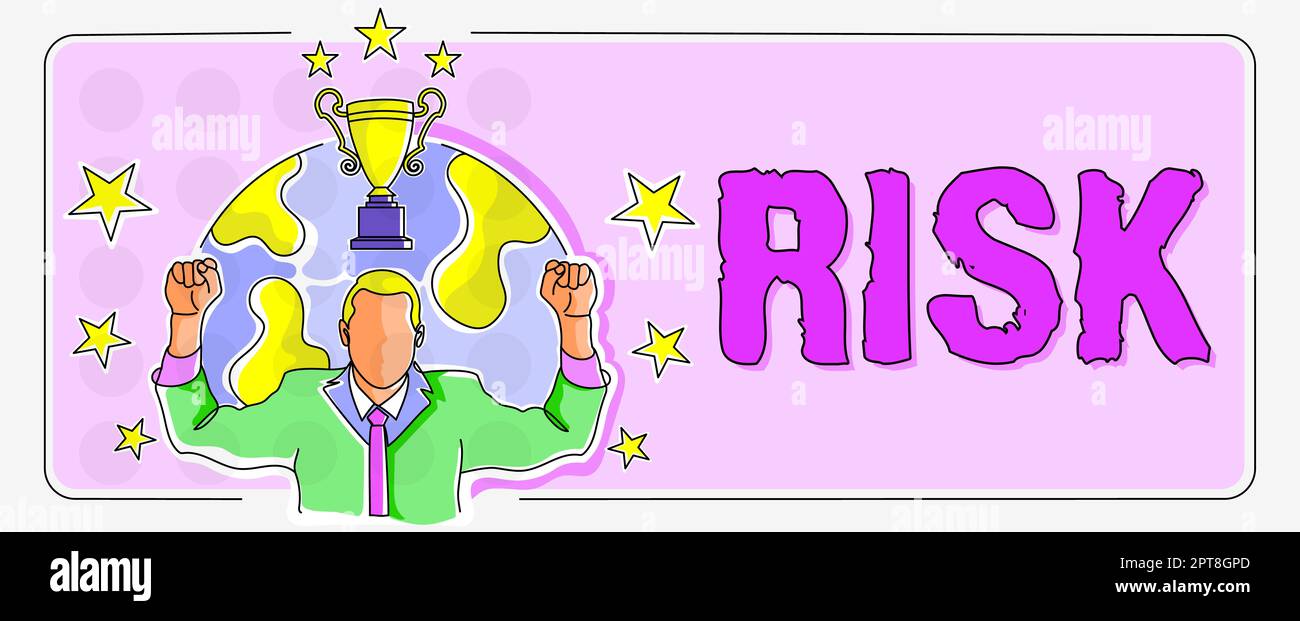 Scrittura che mostra il rischio del testo, l'approccio di affari implica l'incertezza futura circa la deviazione dagli utili previsti Foto Stock