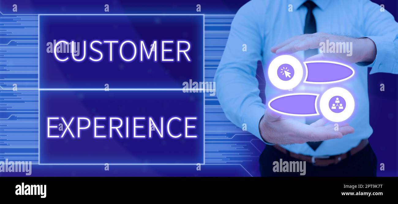 Testo scritto a mano esperienza del clienteInterazione tra cliente soddisfatto e organizzazione, interazione vetrina aziendale tra cliente soddisfatto Foto Stock
