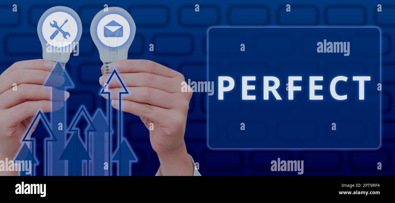 Testo che mostra ispirazione perfetta, Word scritto su completo senza difetti o difetti precisamente preciso o esatto Foto Stock