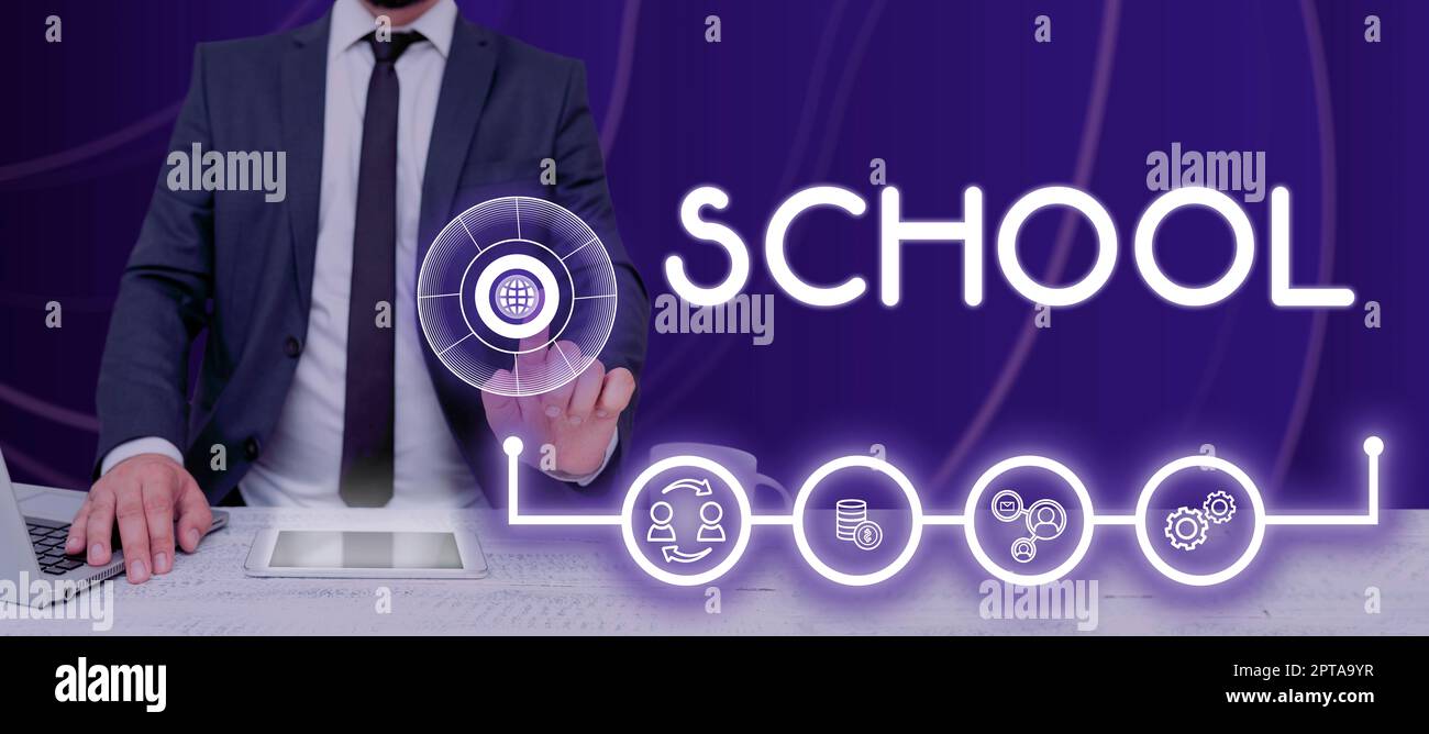 Conceptual Caption School, Business idea progettata per fornire spazi di apprendimento e ambienti di apprendimento Foto Stock