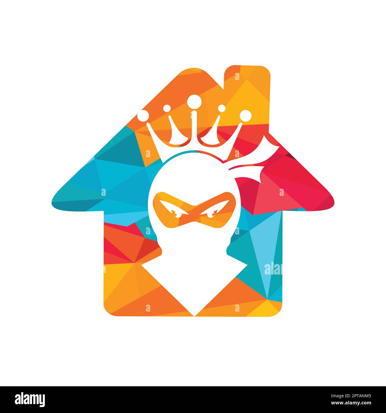 Logo King Ninja vettoriale. Logo Crown combinato con ninja e casa. Illustrazione Vettoriale