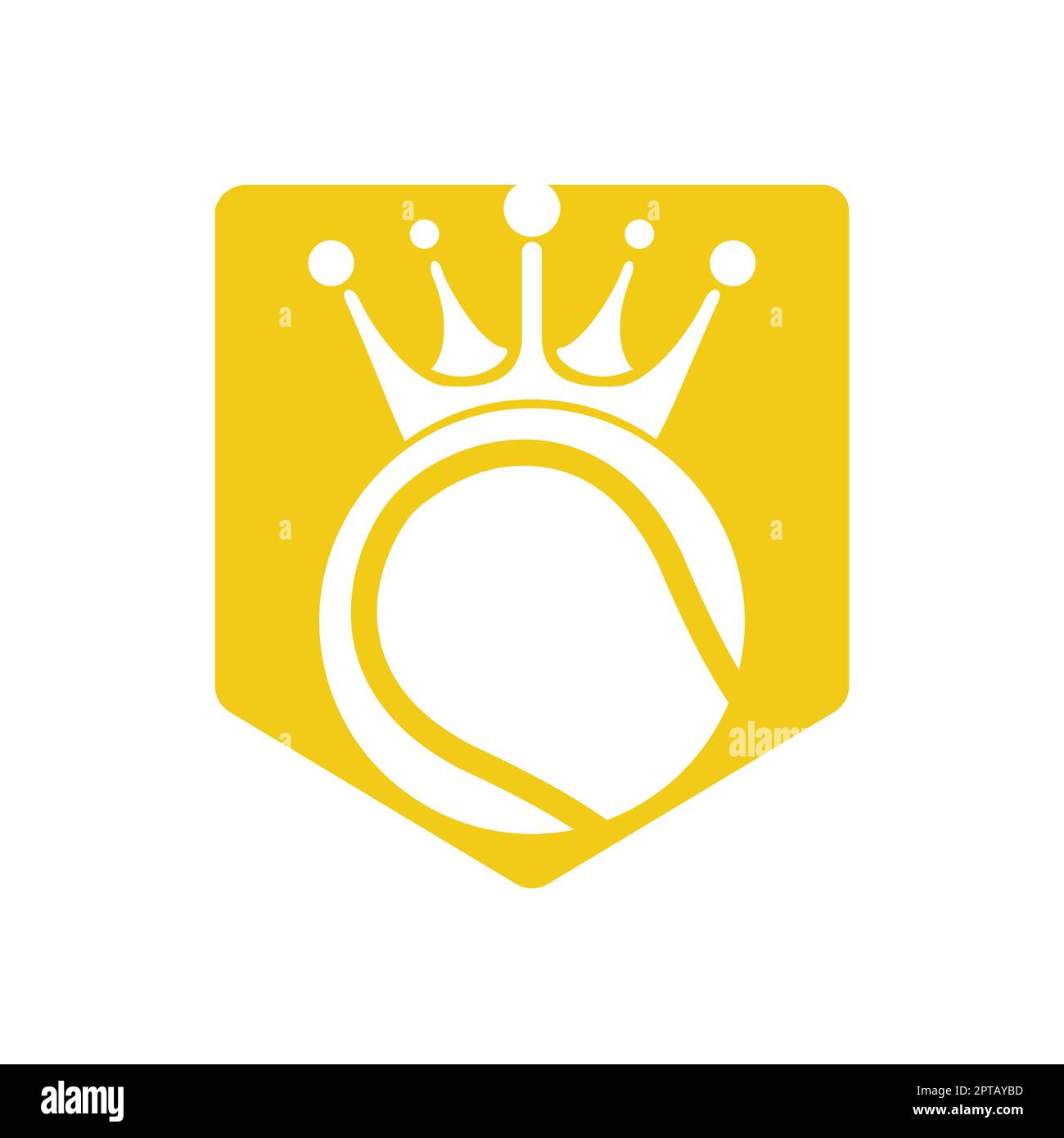 Tennis king design vettoriale logo. Palla da tennis e modello con icona a forma di corona. Illustrazione Vettoriale