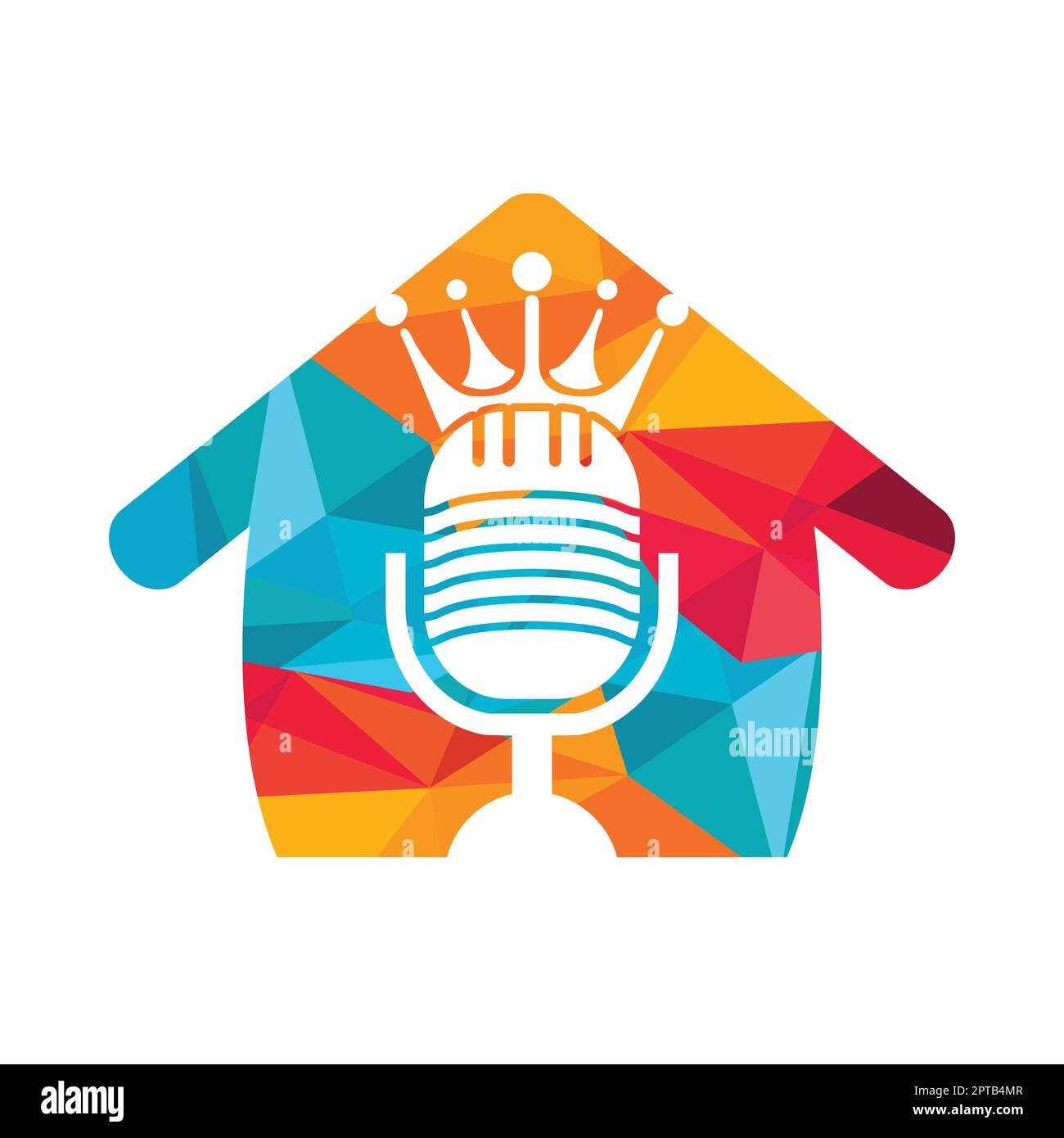 Podcast king disegno del logo vettoriale. Concetto di design con logo musicale king size. Illustrazione Vettoriale