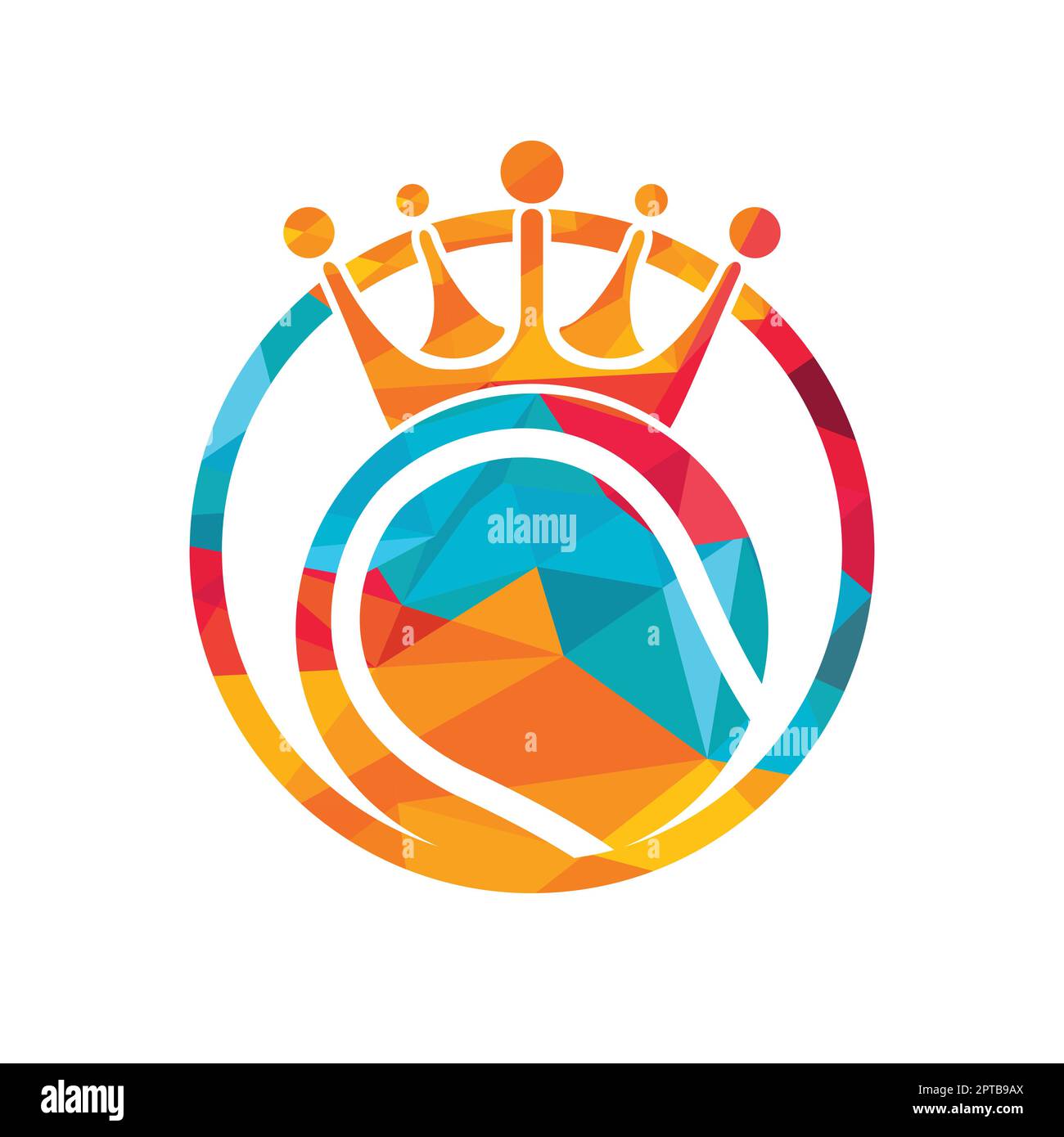 Tennis king design vettoriale logo. Palla da tennis e modello con icona a forma di corona. Illustrazione Vettoriale