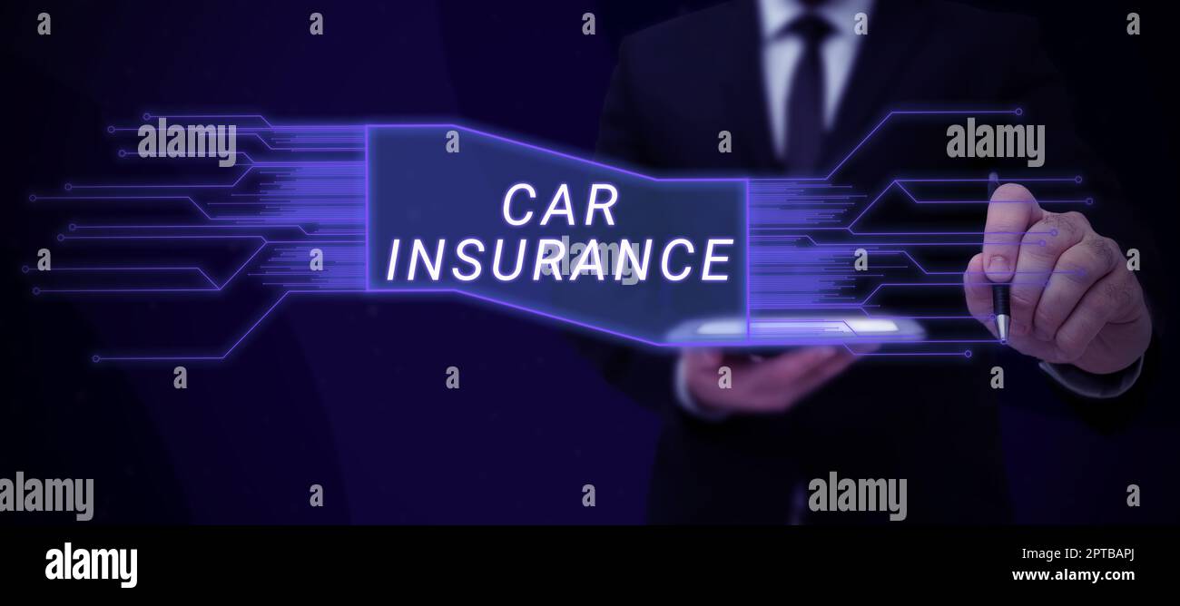 Scrittura che visualizza il testo assicurazione auto, concetto che significa copertura di incidenti Politica completa garanzia del veicolo a motore Foto Stock