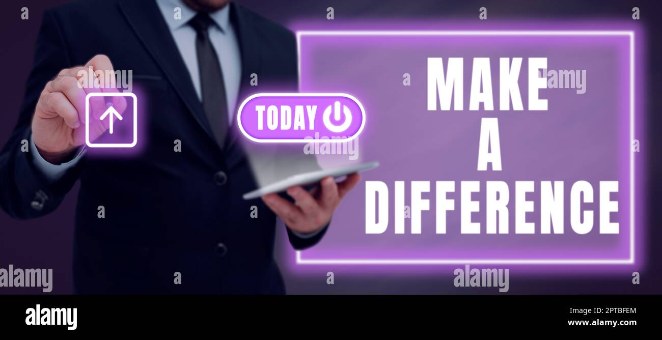 Il segno di scrittura della mano fa una differenza. Concetto che significa sviluppo personale e crescita di carriera o cambiare te stesso Foto Stock