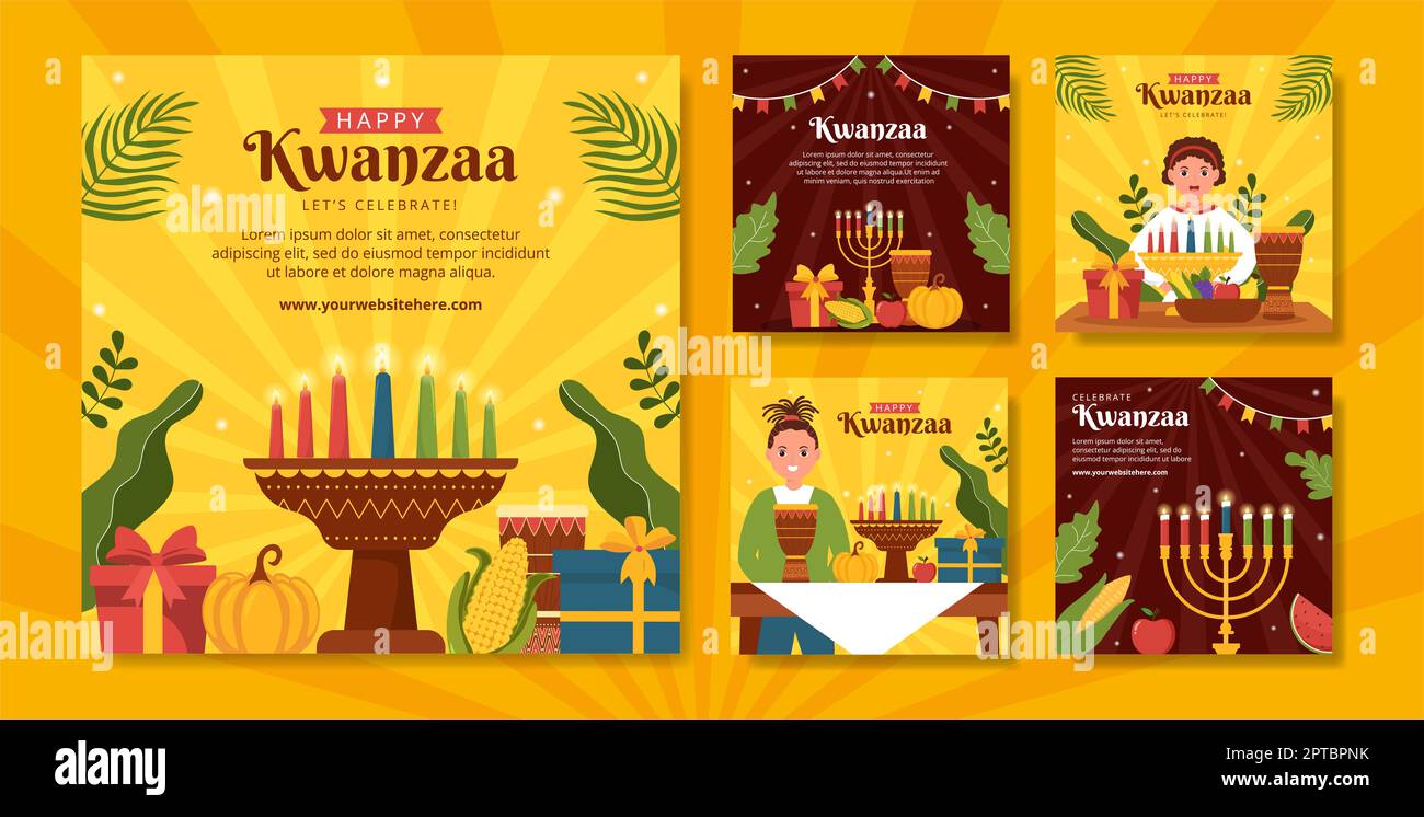 Happy Kwanzaa Holiday African Social Media Post modello disegnato a mano Cartoon Flat Illustrazione Foto Stock