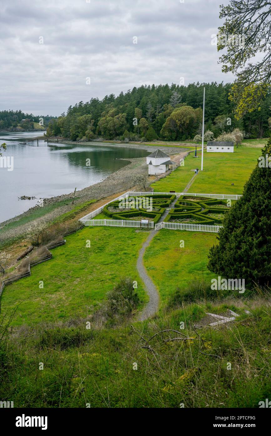 Vista del campo Inglese, un Parco storico Nazionale sull'Isola di San Juan nelle Isole San Juan nello Stato di Washington, Stati Uniti. Foto Stock