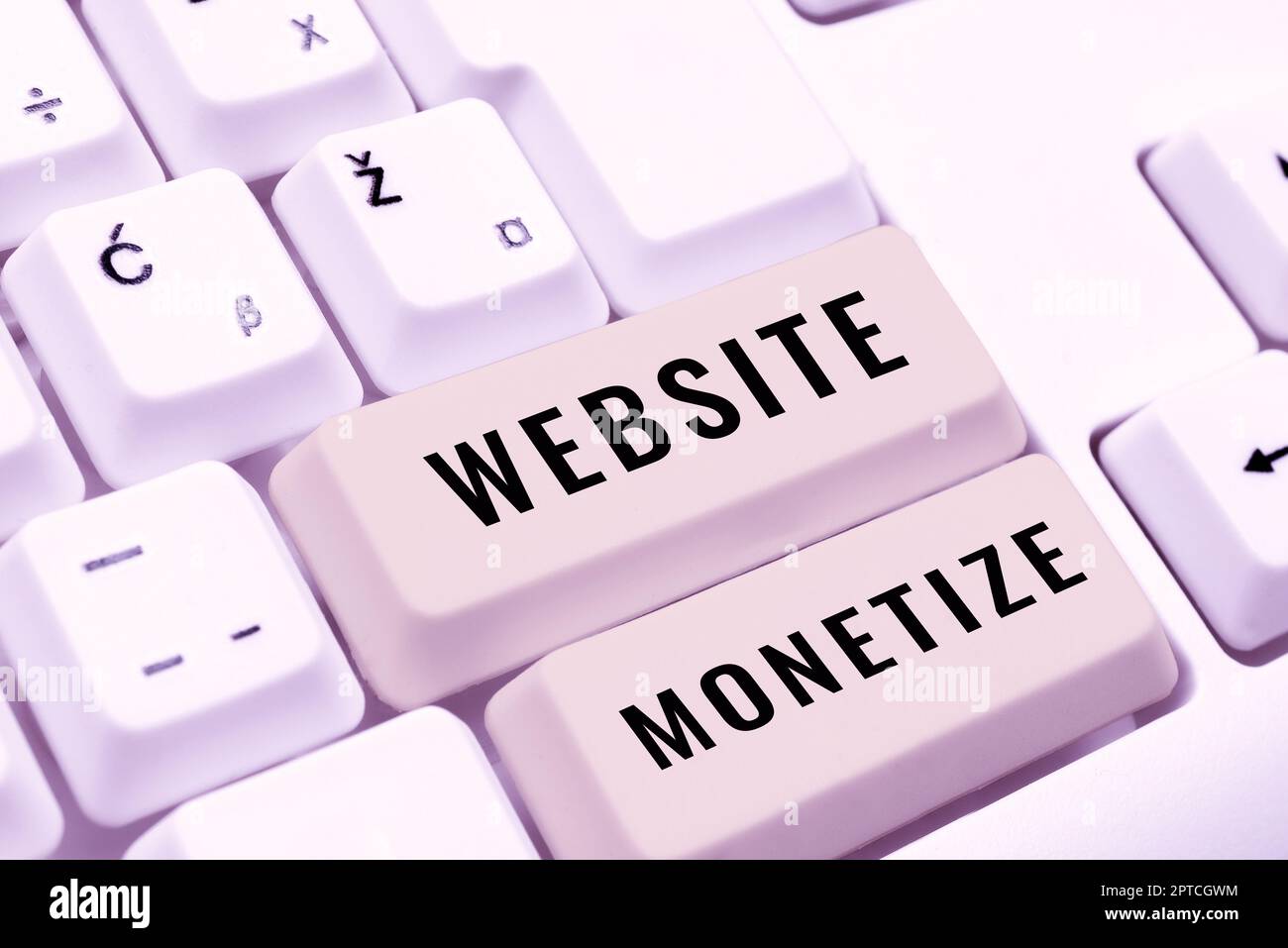 Scrittura visualizzazione di testo Sito web Monetizza, concetto che significa componente critico per proteggere e proteggere i siti web Woman Holding smartphone visualizzazione globale Foto Stock