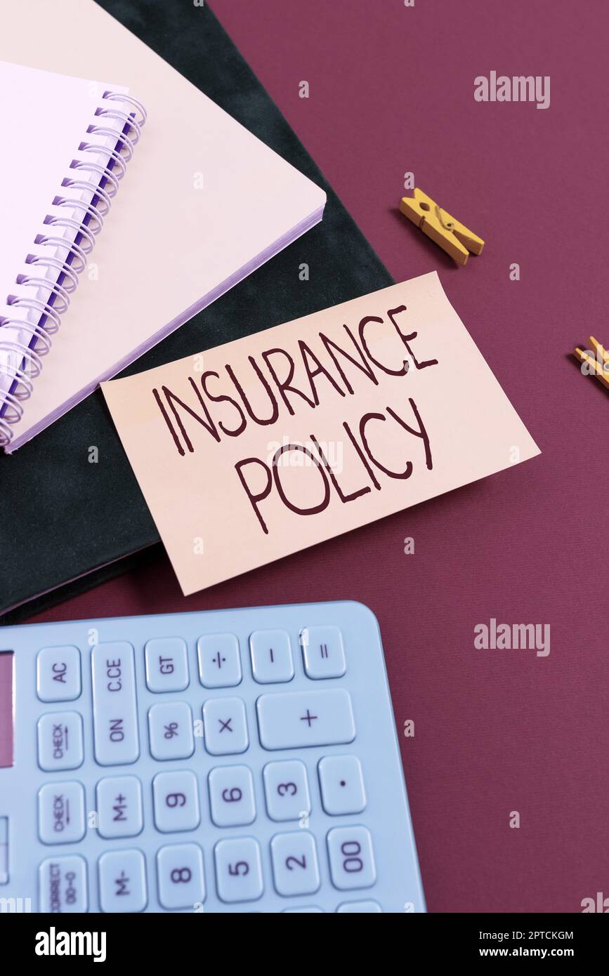 Testo che mostra inspirazione polizza assicurativa, concetto Internet costo del debito che si è verificato durante un periodo di tempo Foto Stock