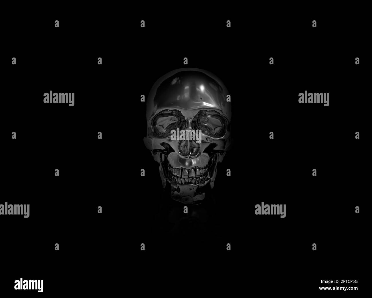 cranio in acciaio metallizzato in ferro. rendering 3d Foto Stock